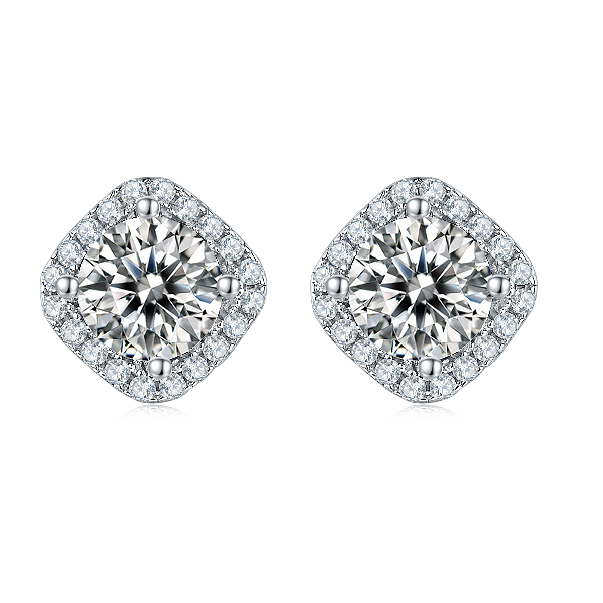 square Bezel Set Moissanite Luxury Pendant & Stud Earrings Set in White Gold Plated Sterling Silver#5
