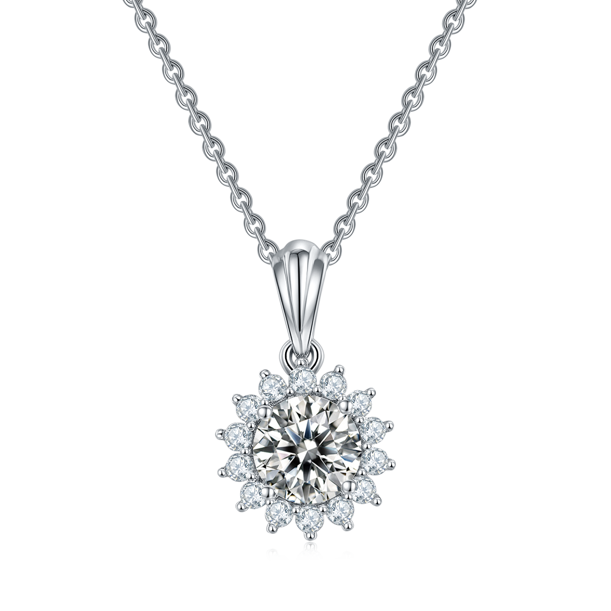 Moissanite Sunflower Pendant & Stud Earrings Set in White Gold Plated Sterling Silver#4