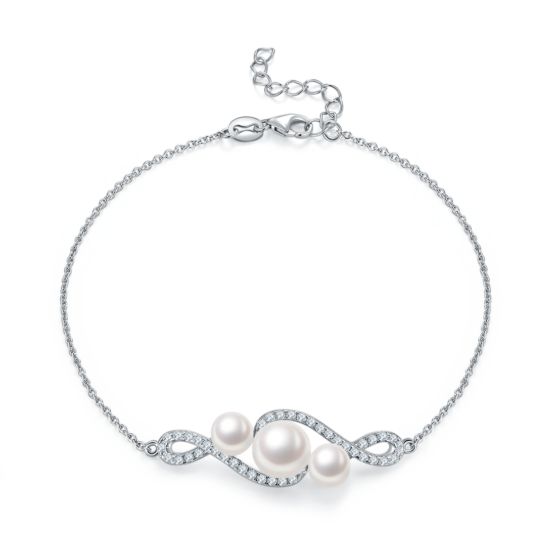 8.0mm Freshwater Pearl Bracelet in White Gold Plated Sterling Silver#0