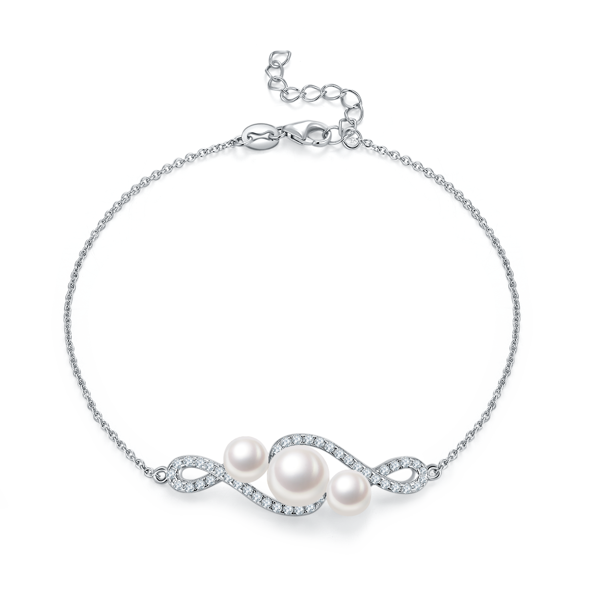 8.0mm Freshwater Pearl Bracelet in White Gold Plated Sterling Silver#0