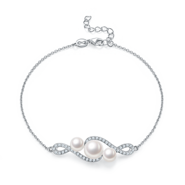 8.0mm Freshwater Pearl Bracelet in White Gold Plated Sterling Silver#0