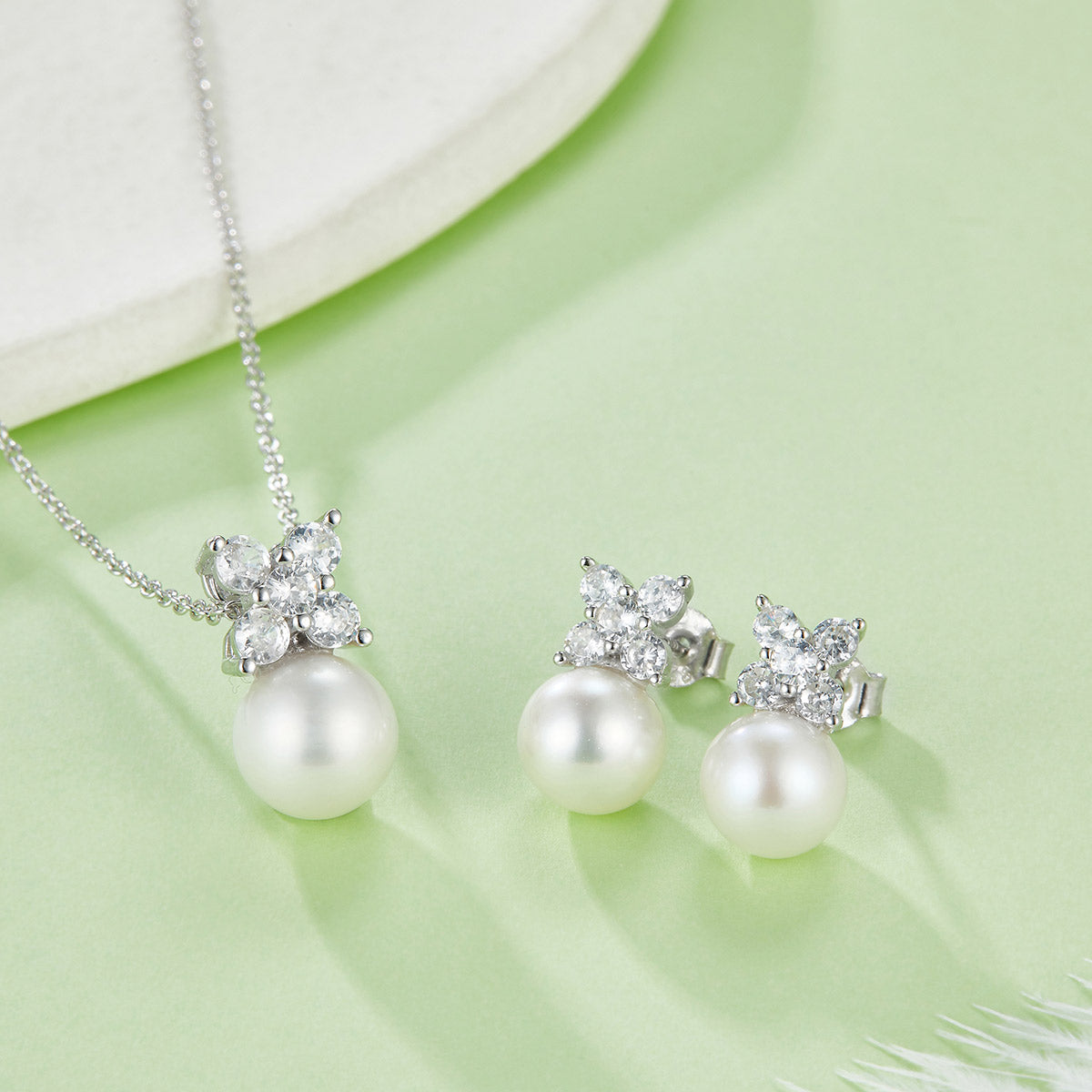 Freshwater Pearl Pendant & Stud Earrings Set in White Gold Plated Sterling Silver#3