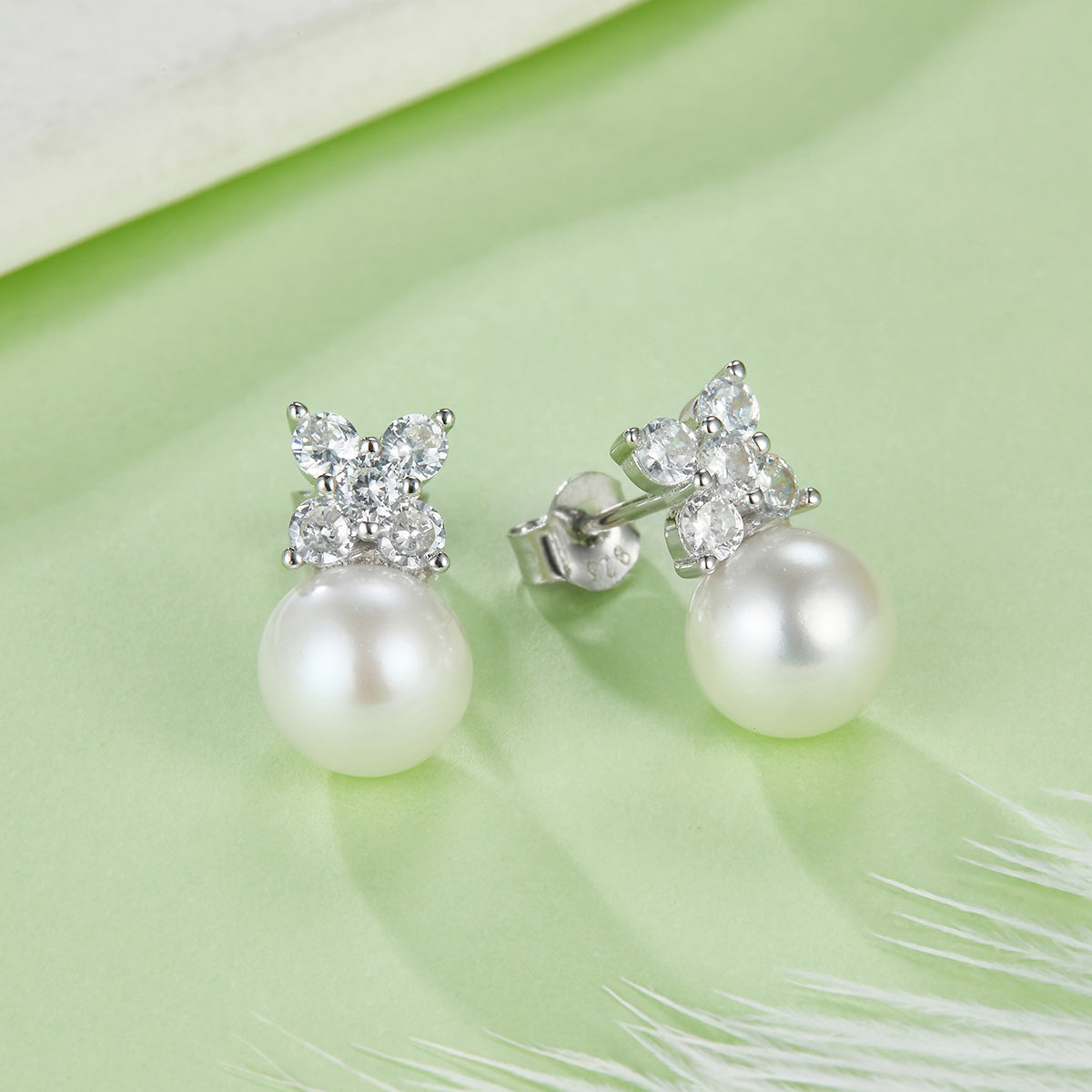 Freshwater Pearl Pendant & Stud Earrings Set in White Gold Plated Sterling Silver#5
