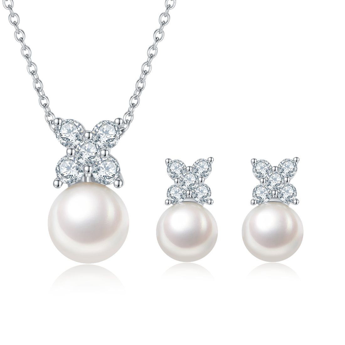 Freshwater Pearl Pendant & Stud Earrings Set in White Gold Plated Sterling Silver#2