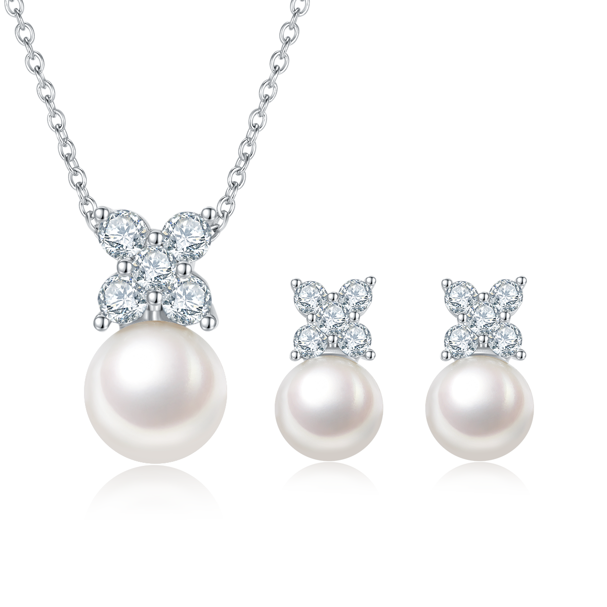 Freshwater Pearl Pendant & Stud Earrings Set in White Gold Plated Sterling Silver#2