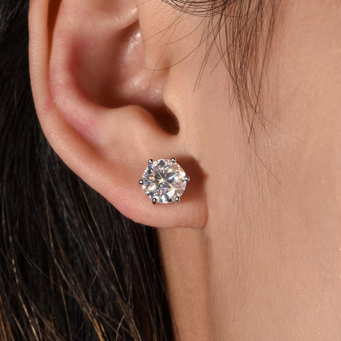 2.0 CT / 4.0 CT Moissanite Stud Earrings in 18K White Gold Plated Sterling Silver#0