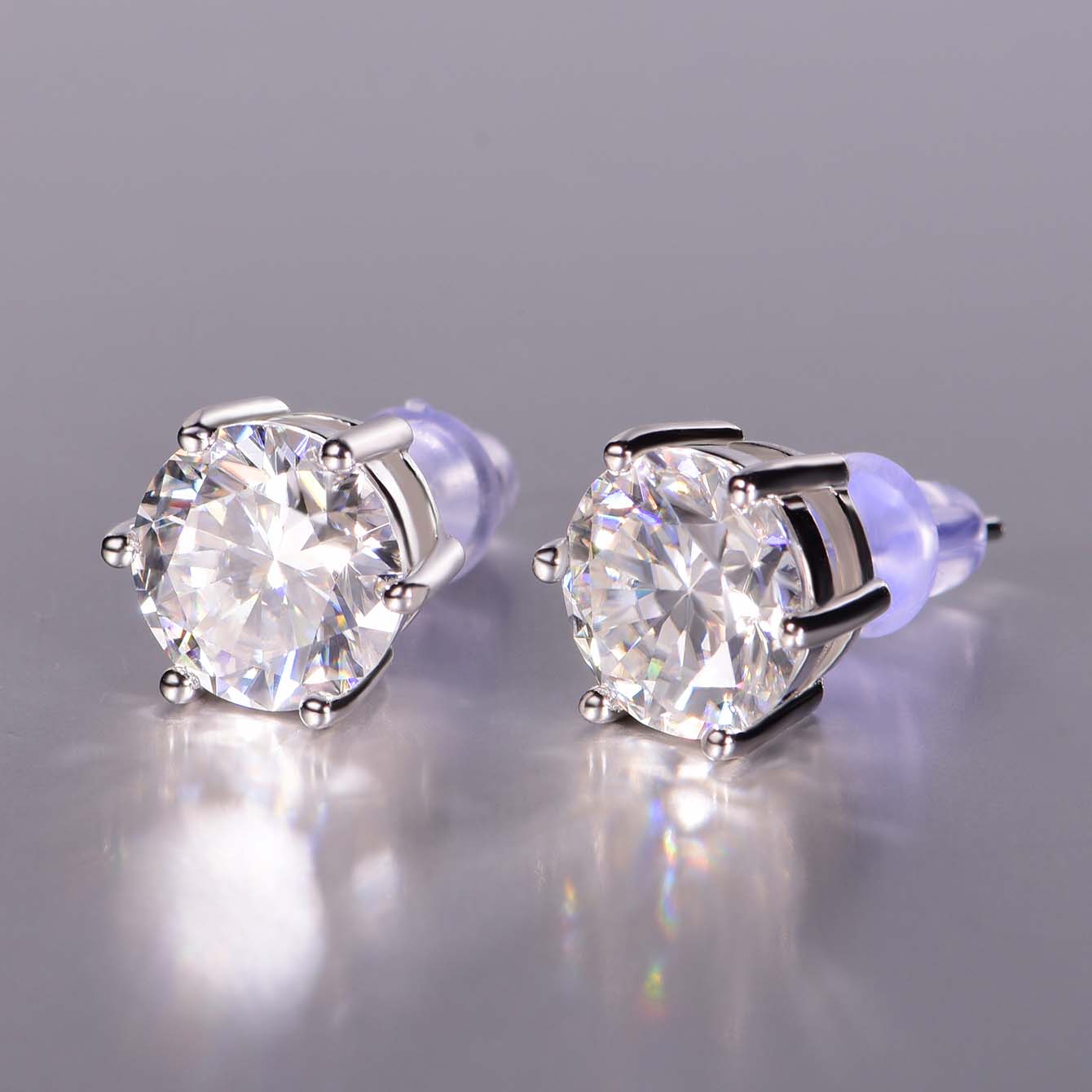 2.0 CT / 4.0 CT Moissanite Stud Earrings in 18K White Gold Plated Sterling Silver#3