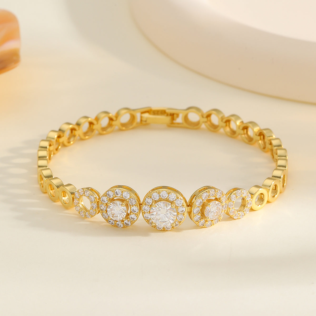 1.6 CT Round Cut Moissanite Bracelet in 18K Yellow Gold Plated Sterling Silver#5