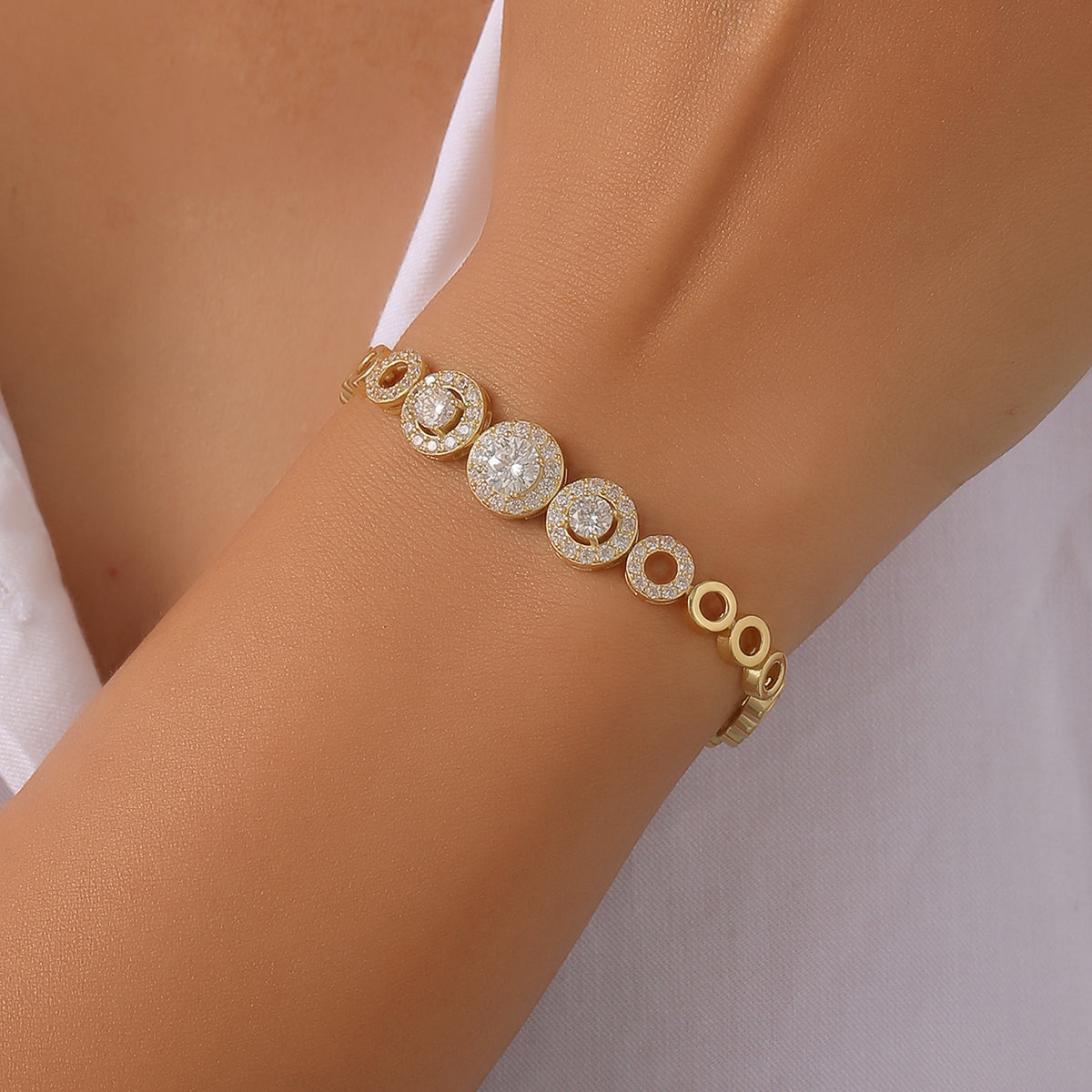 1.6 CT Round Cut Moissanite Bracelet in 18K Yellow Gold Plated Sterling Silver#7