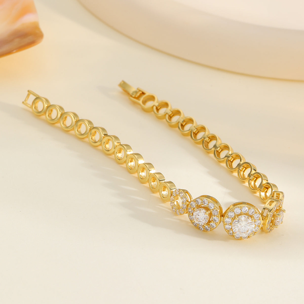 1.6 CT Round Cut Moissanite Bracelet in 18K Yellow Gold Plated Sterling Silver#6
