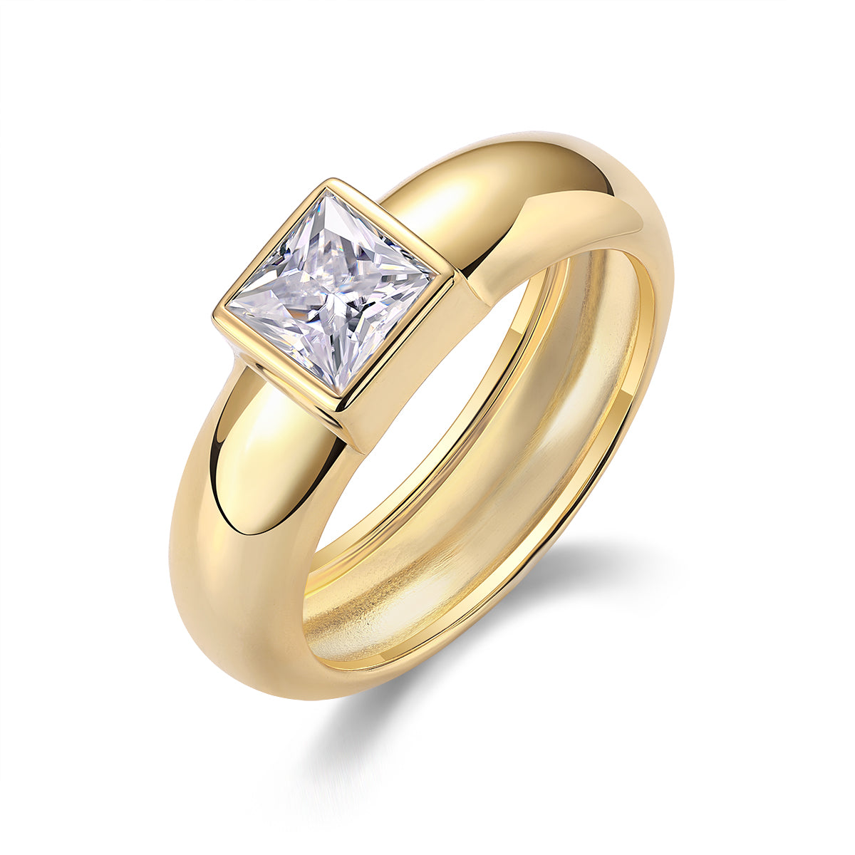 1.0 CT Princess Cut Moissanite Ring in 18K Yellow Gold Plated Sterling Silver#0