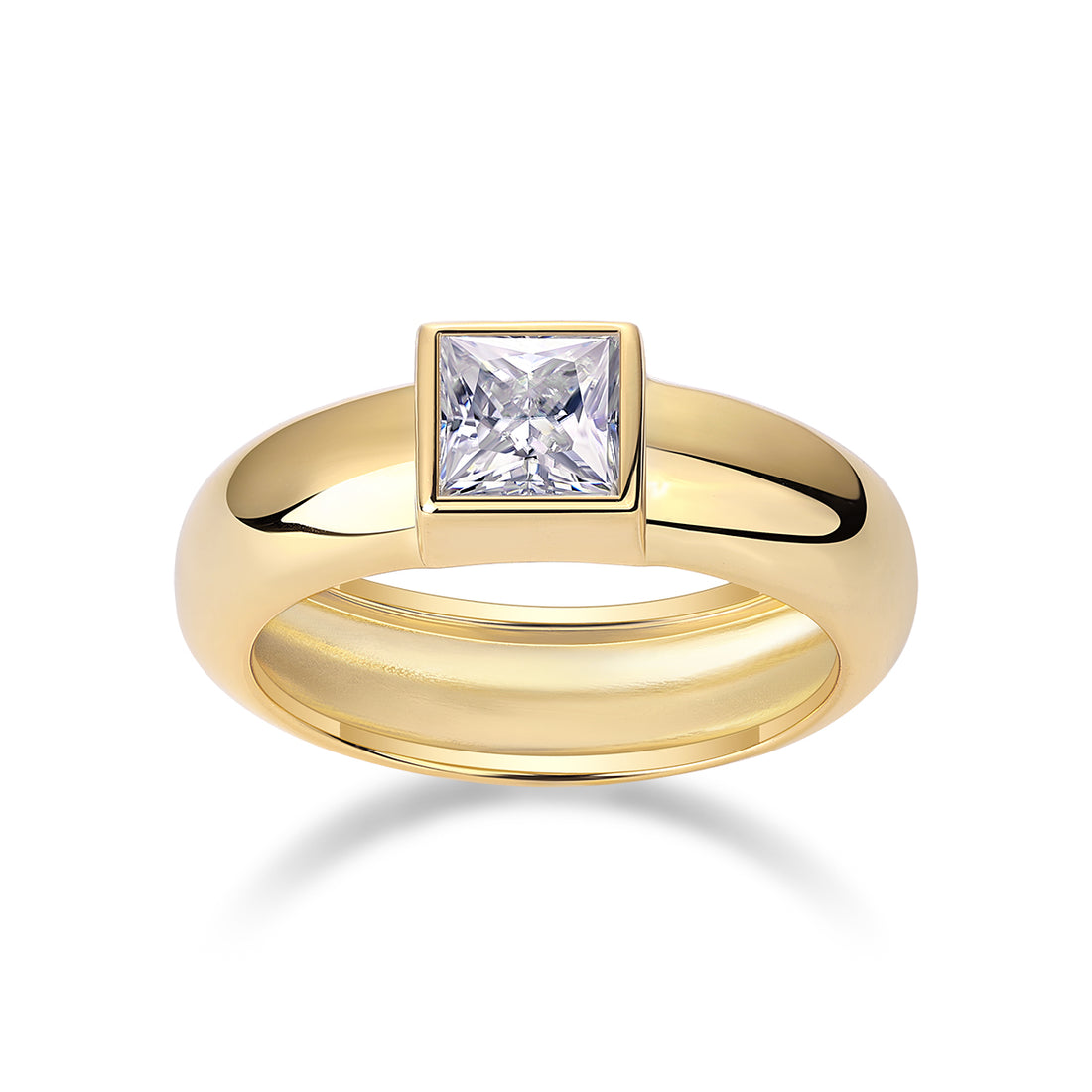 1.0 CT Princess Cut Moissanite Ring in 18K Yellow Gold Plated Sterling Silver#4