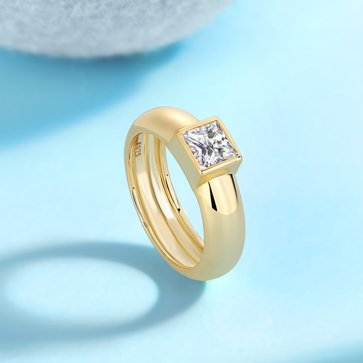 1.0 CT Princess Cut Moissanite Ring in 18K Yellow Gold Plated Sterling Silver#6