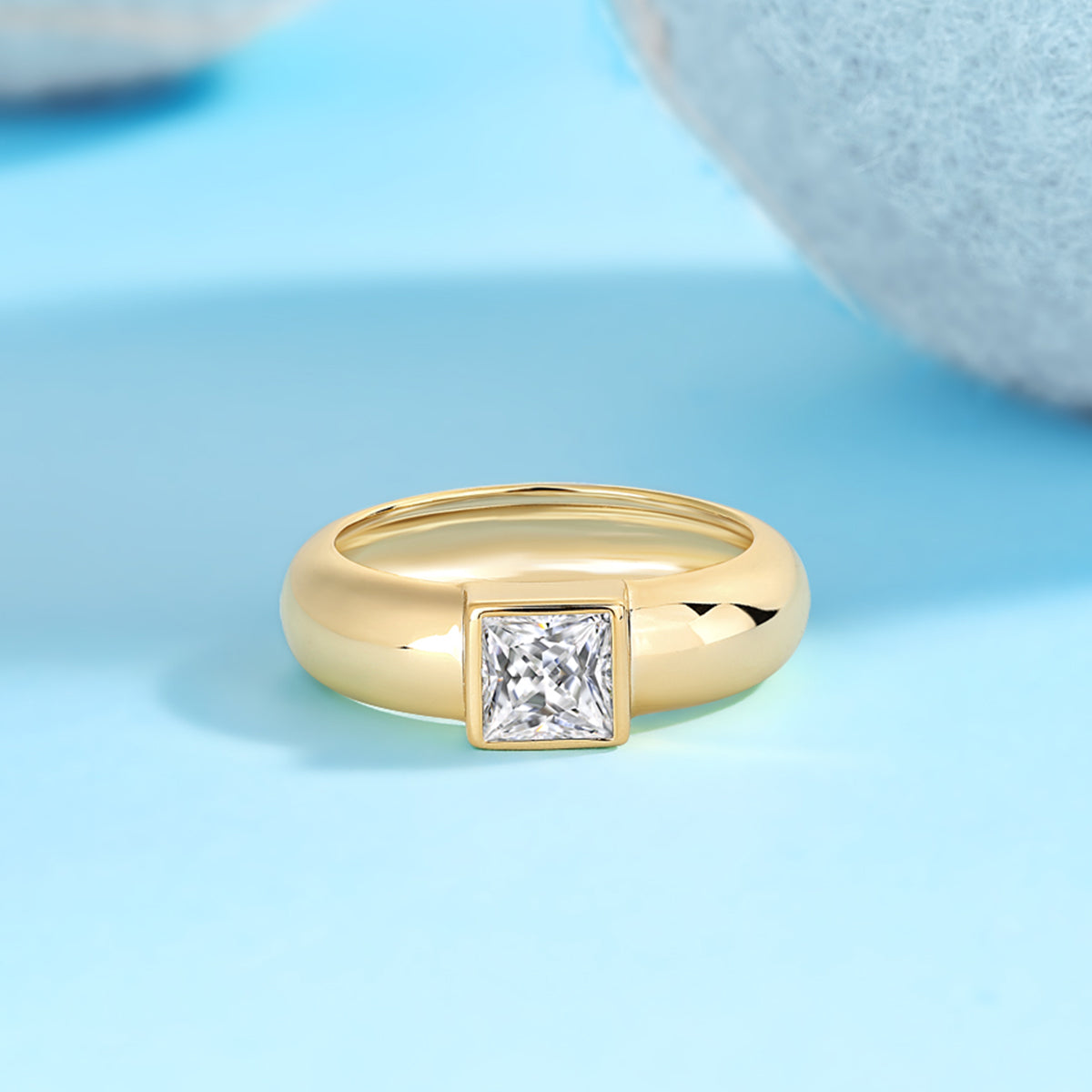 1.0 CT Princess Cut Moissanite Ring in 18K Yellow Gold Plated Sterling Silver#5