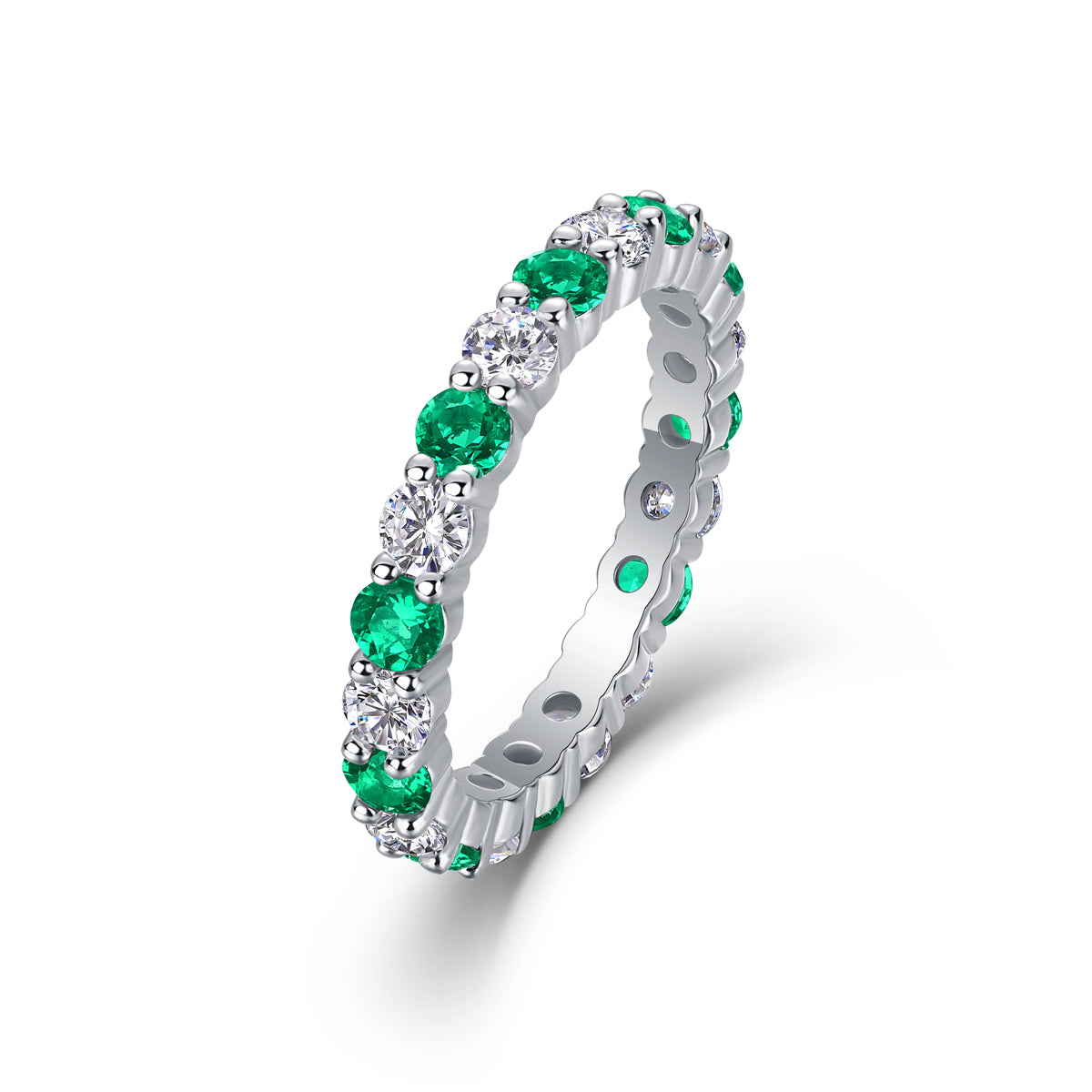 Lab-Grown Colored Gemstone and Moissanite Full Eternity Band in 18K White Gold Plated Sterling Silver#2