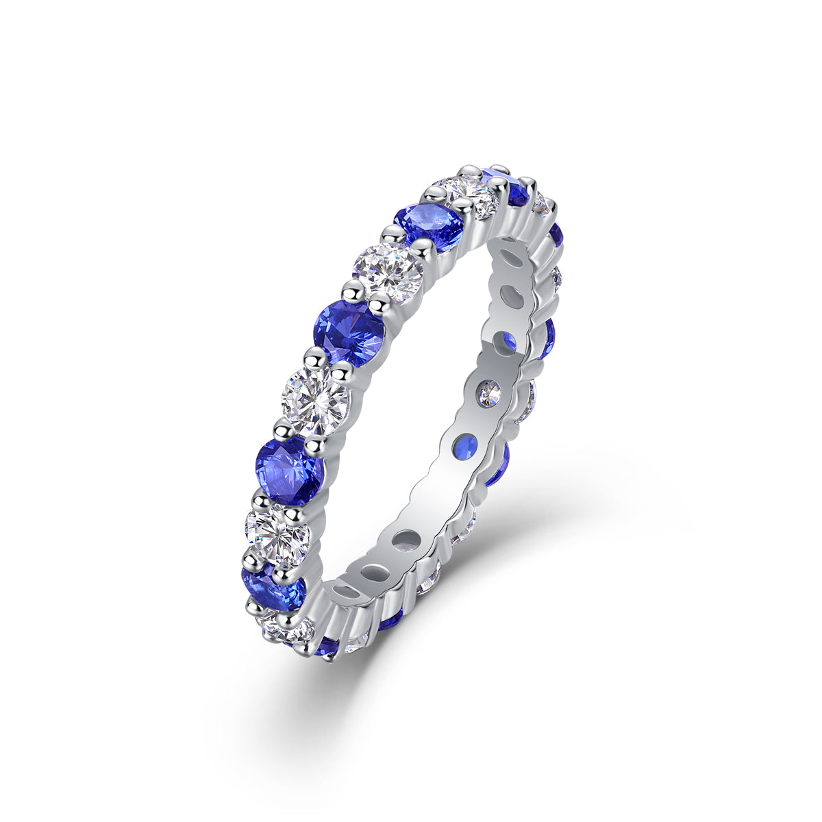Lab-Grown Colored Gemstone and Moissanite Full Eternity Band in 18K White Gold Plated Sterling Silver#1