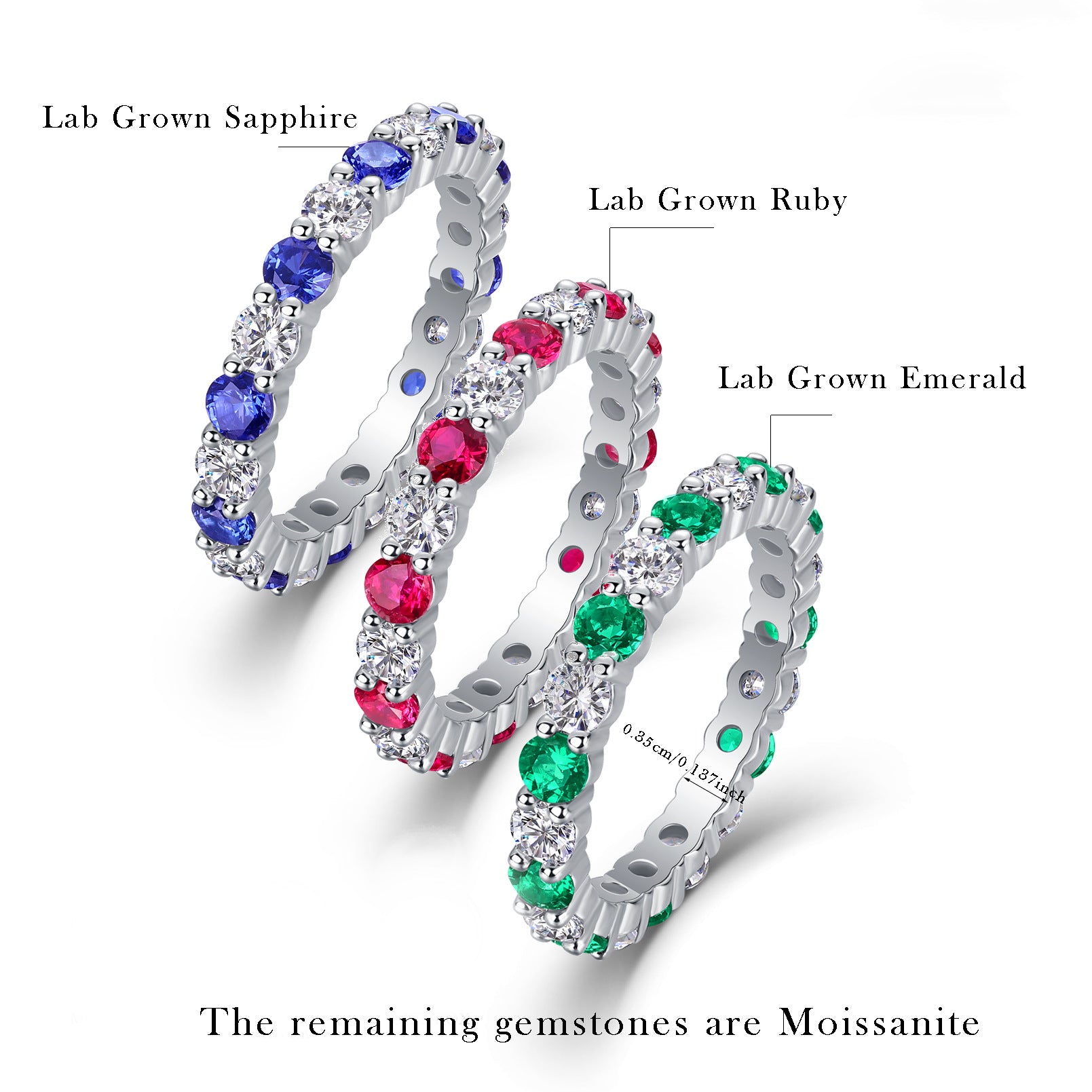 Lab-Grown Colored Gemstone and Moissanite Full Eternity Band in 18K White Gold Plated Sterling Silver#3