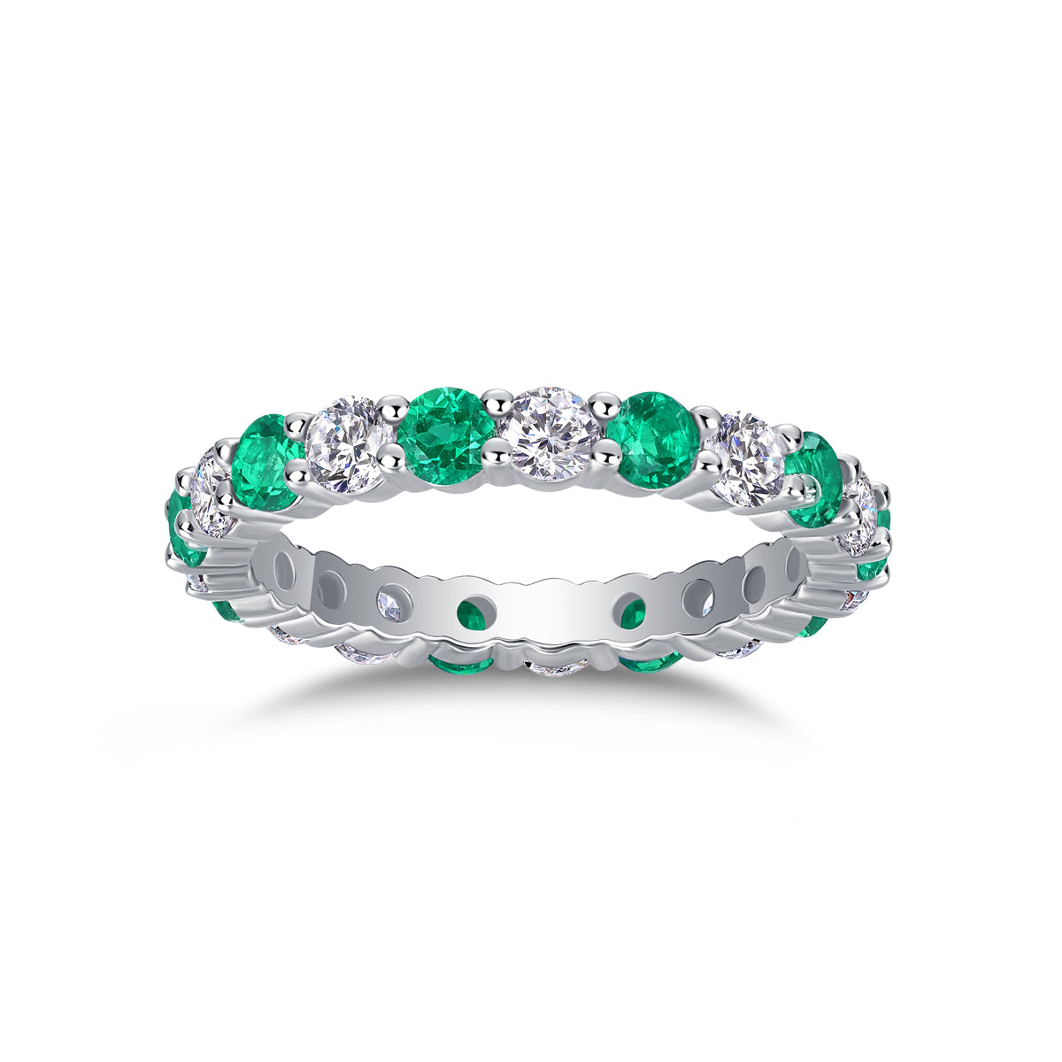 Lab-Grown Colored Gemstone and Moissanite Full Eternity Band in 18K White Gold Plated Sterling Silver#4