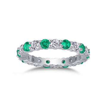 Lab-Grown Colored Gemstone and Moissanite Full Eternity Band in 18K White Gold Plated Sterling Silver#4