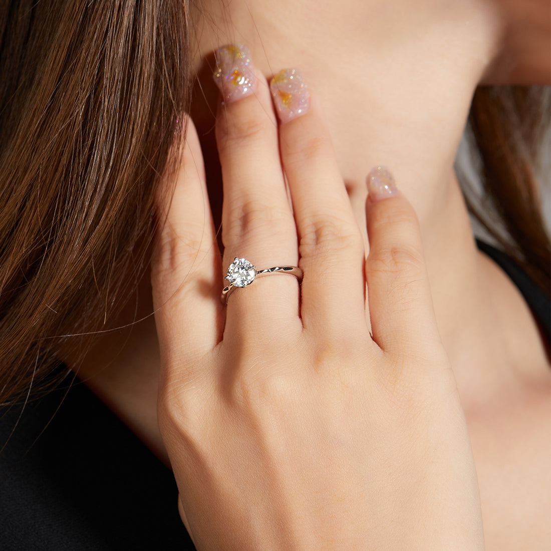 1.0 CT D Color Moissanite Windmill Straight Shank Ring in White Gold Plated Sterling Silver#5