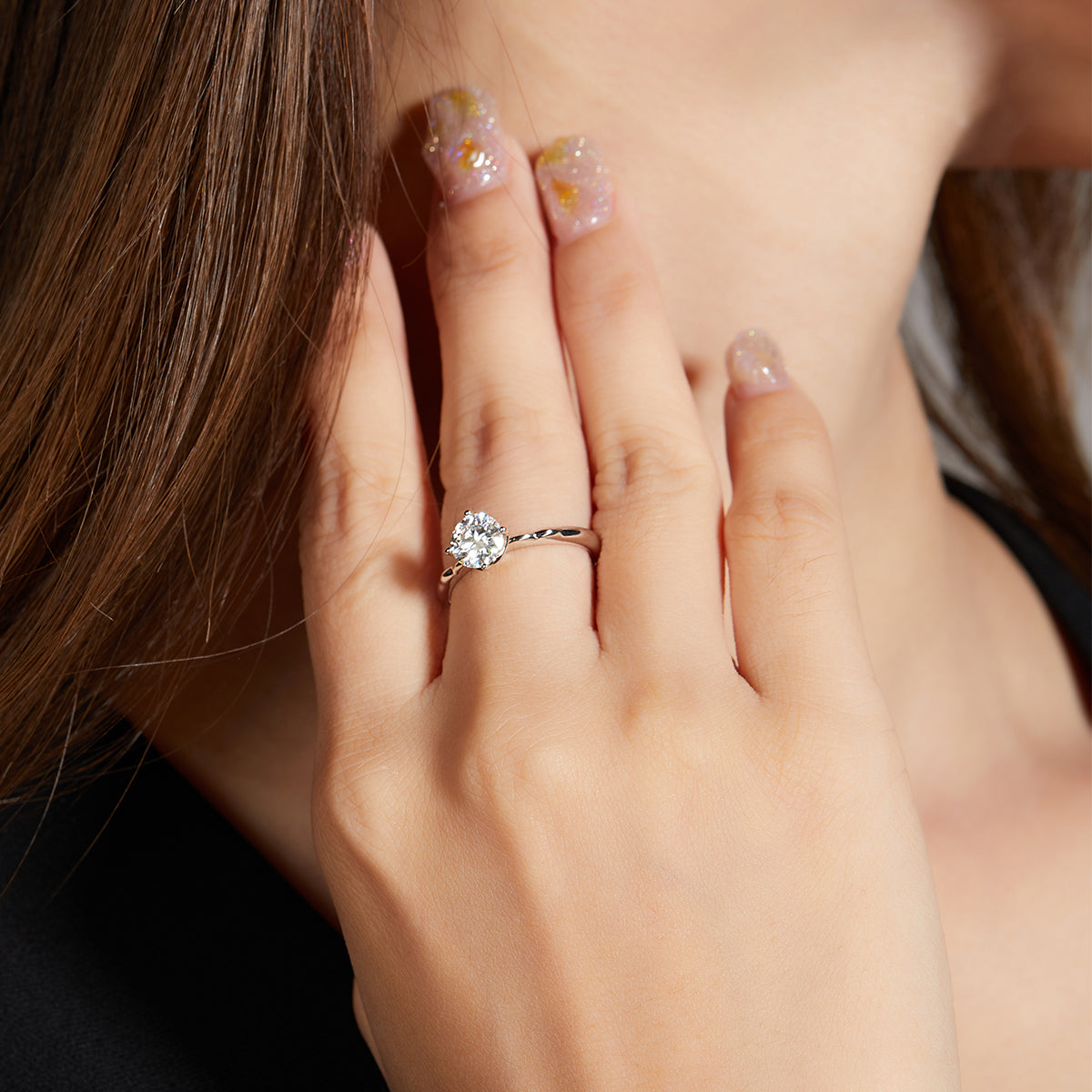 1.0 CT D Color Moissanite Windmill Straight Shank Ring in White Gold Plated Sterling Silver#12