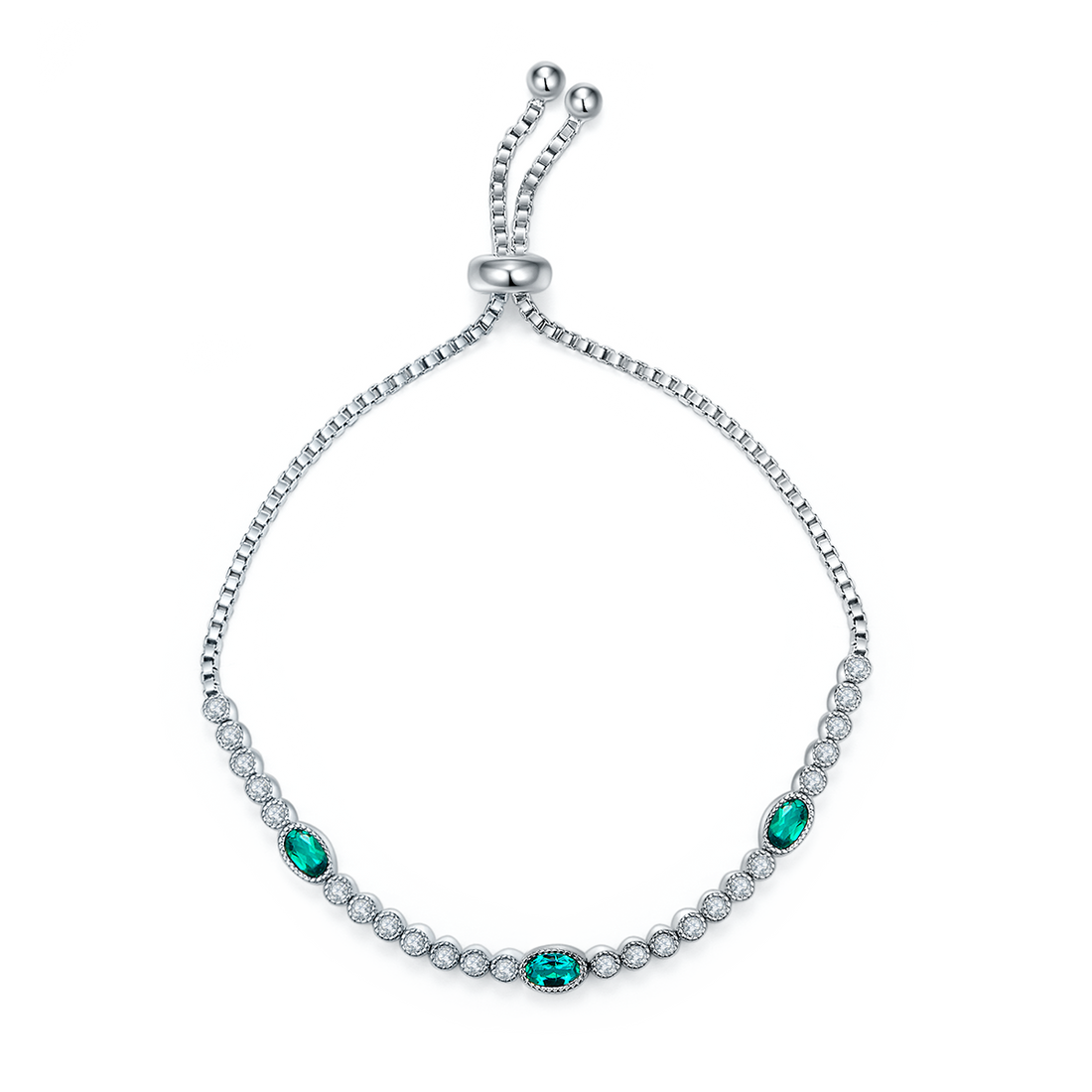 0.75 CT Oval Cut Lab-Grown Emerald Bracelet in 18K White Gold Plated Sterling Silver#0
