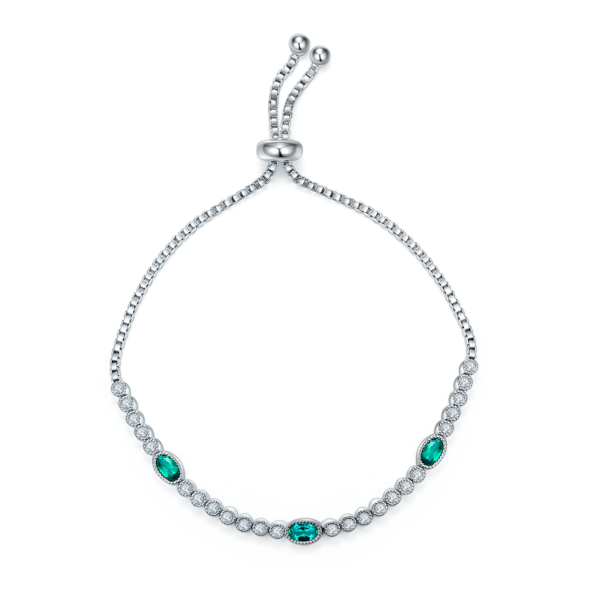 0.75 CT Oval Cut Lab-Grown Emerald Bracelet in 18K White Gold Plated Sterling Silver#0