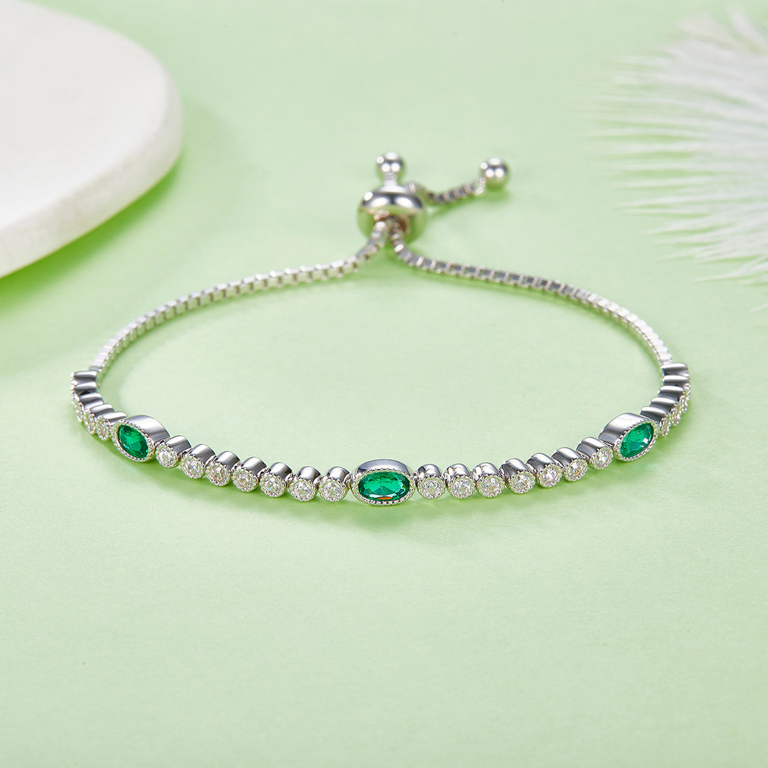 0.75 CT Oval Cut Lab-Grown Emerald Bracelet in 18K White Gold Plated Sterling Silver#0