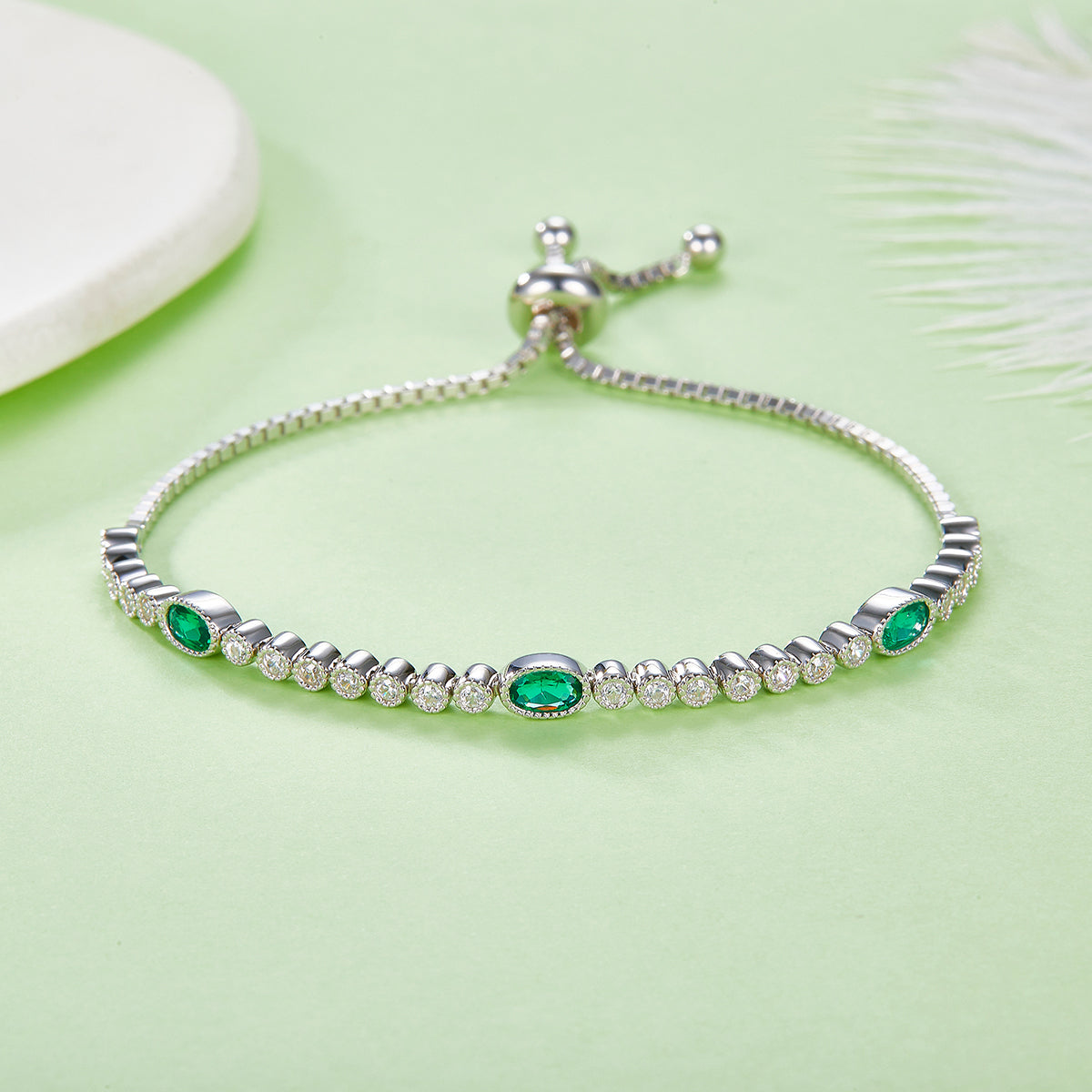 0.75 CT Oval Cut Lab-Grown Emerald Bracelet in 18K White Gold Plated Sterling Silver#1