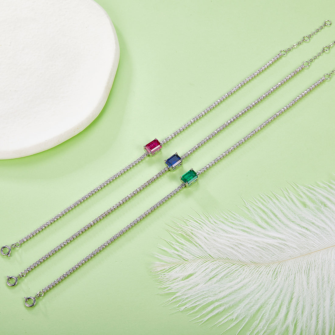 0.77 CT Lab-Grown Colored Gemstone Bracelet in 18K White Gold Plated Sterling Silver#0