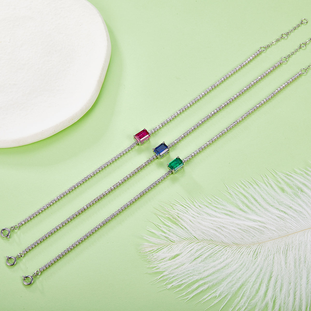0.77 CT Lab-Grown Colored Gemstone Bracelet in 18K White Gold Plated Sterling Silver#7