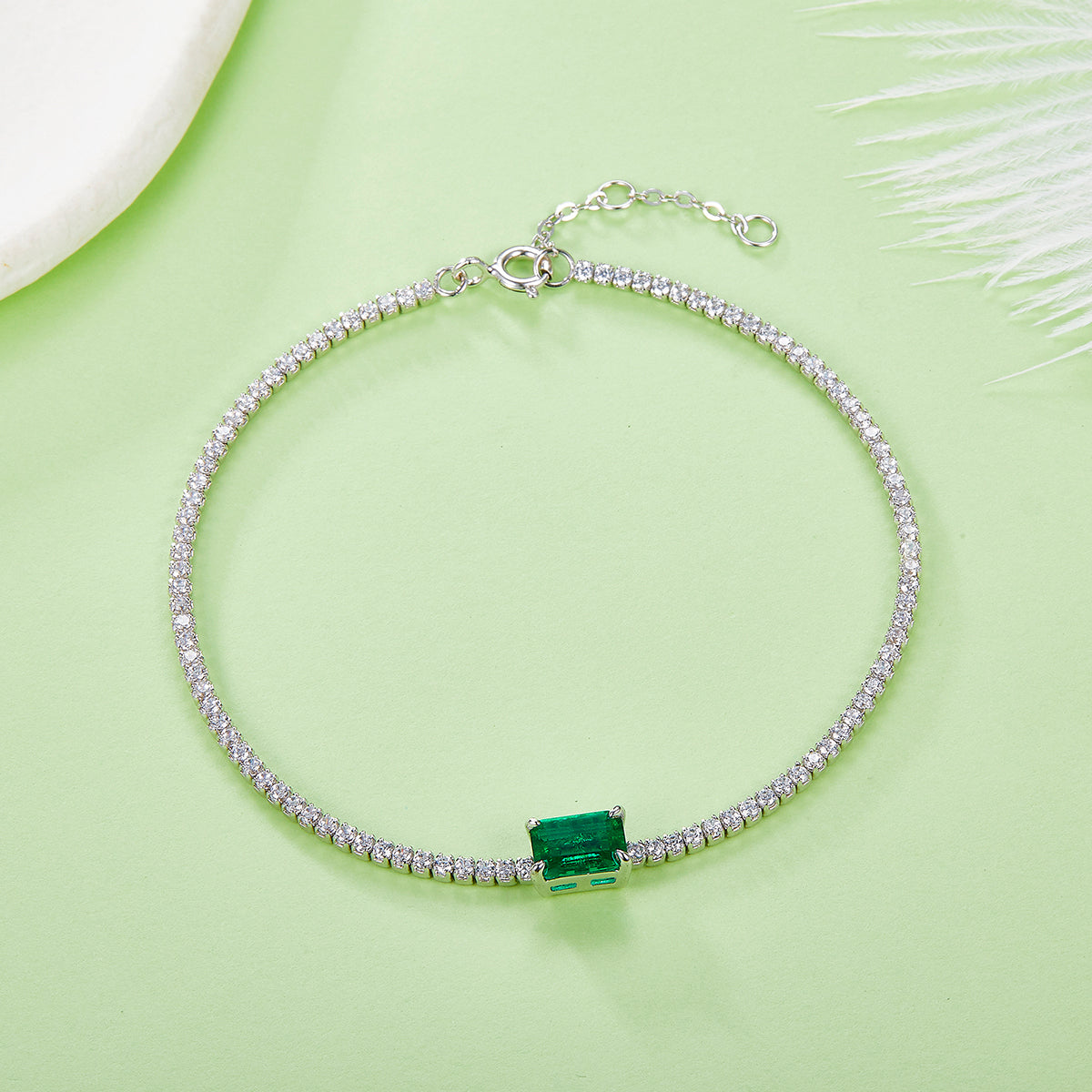 0.77 CT Lab-Grown Colored Gemstone Bracelet in 18K White Gold Plated Sterling Silver#5