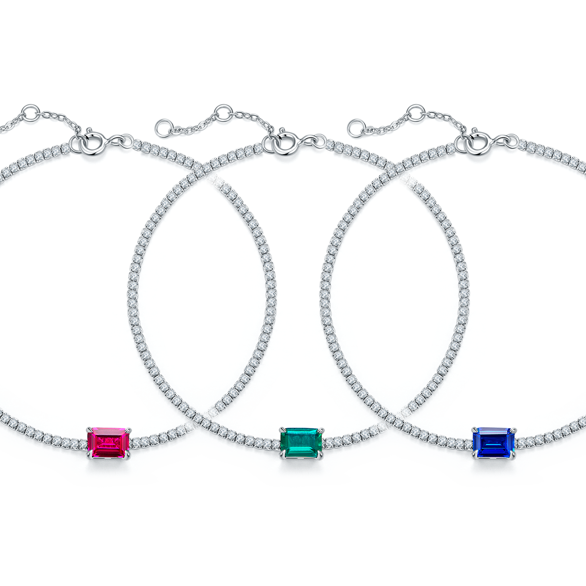 0.77 CT Lab-Grown Colored Gemstone Bracelet in 18K White Gold Plated Sterling Silver#3