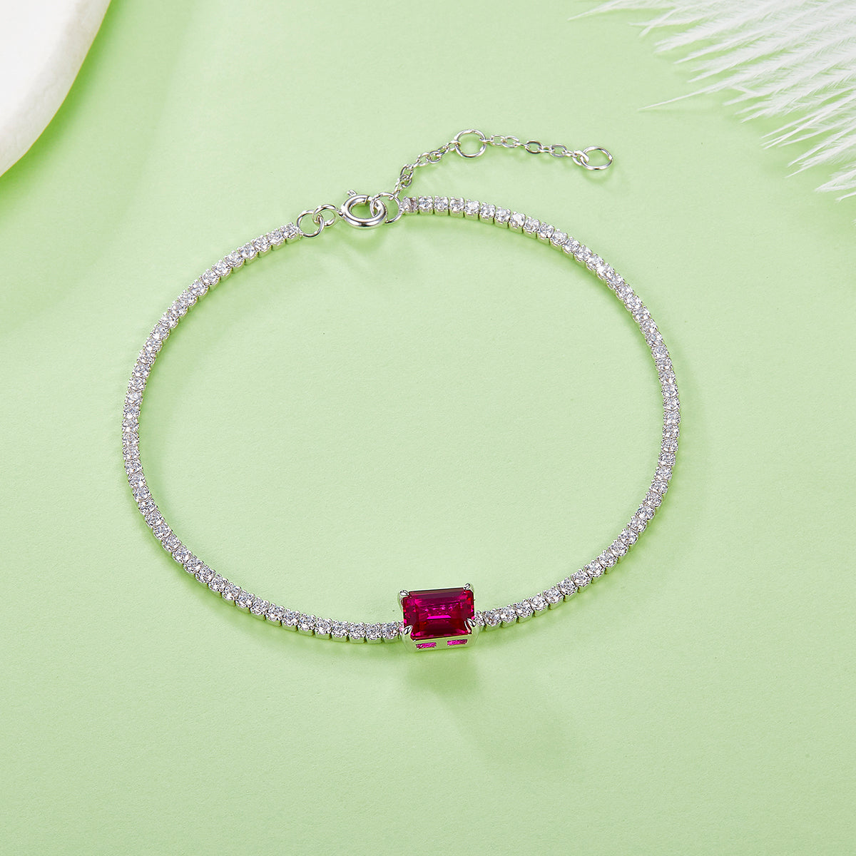 0.77 CT Lab-Grown Colored Gemstone Bracelet in 18K White Gold Plated Sterling Silver#4