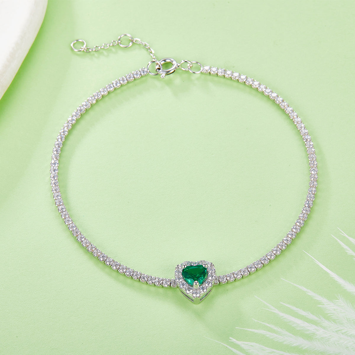 Heart Cut Lab-Grown Emerald Bracelet in 18K White Gold Plated Sterling Silver#3