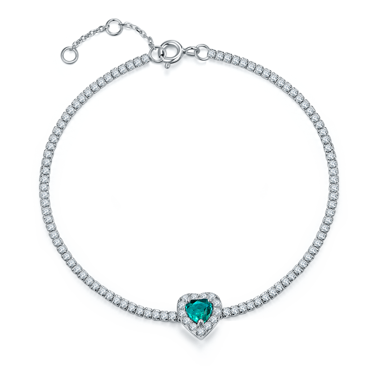 Heart Cut Lab-Grown Emerald Bracelet in 18K White Gold Plated Sterling Silver#0