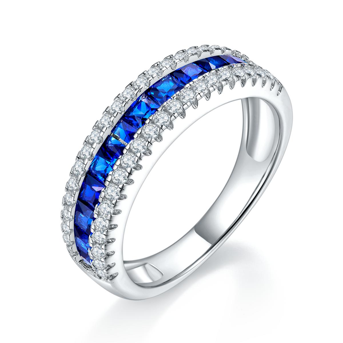 Lab-Grown Colored Gemstone Ring in 18K White Gold Plated Sterling Silver#1