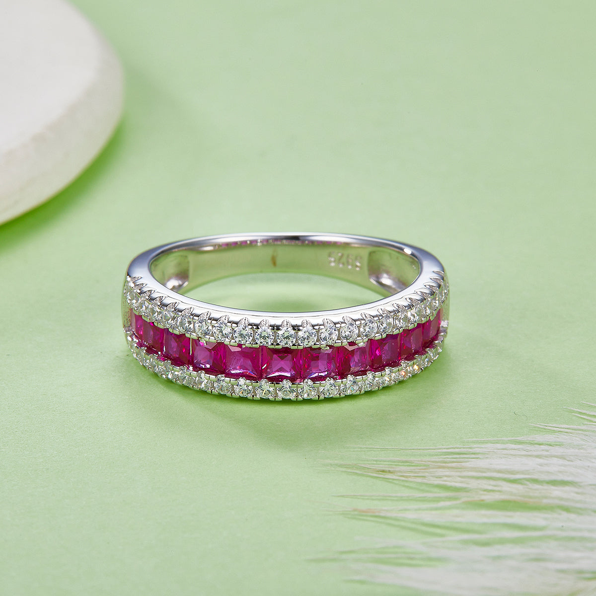 Lab-Grown Colored Gemstone Ring in 18K White Gold Plated Sterling Silver#4