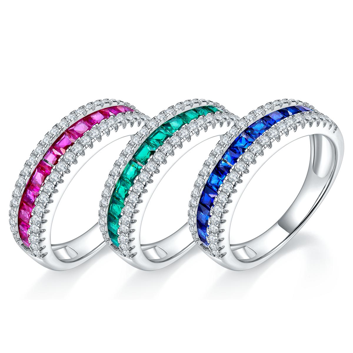 Lab-Grown Colored Gemstone Ring in 18K White Gold Plated Sterling Silver#3