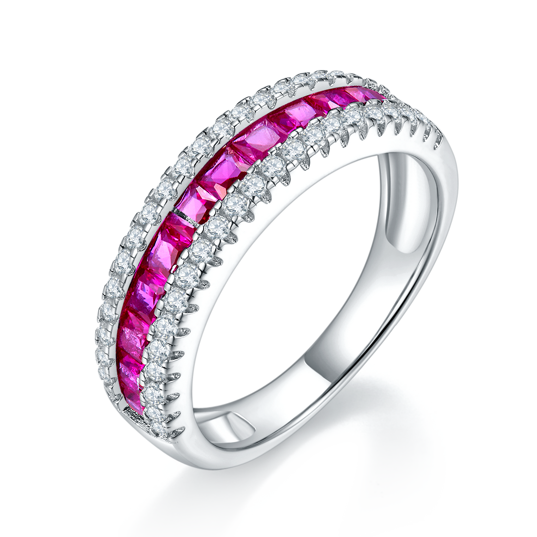 Lab-Grown Colored Gemstone Ring in 18K White Gold Plated Sterling Silver#0