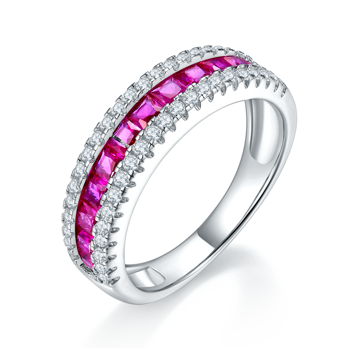 Lab-Grown Colored Gemstone Ring in 18K White Gold Plated Sterling Silver#0
