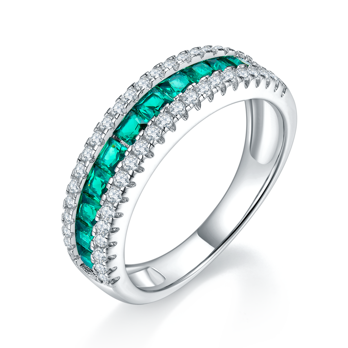 Lab-Grown Colored Gemstone Ring in 18K White Gold Plated Sterling Silver#2