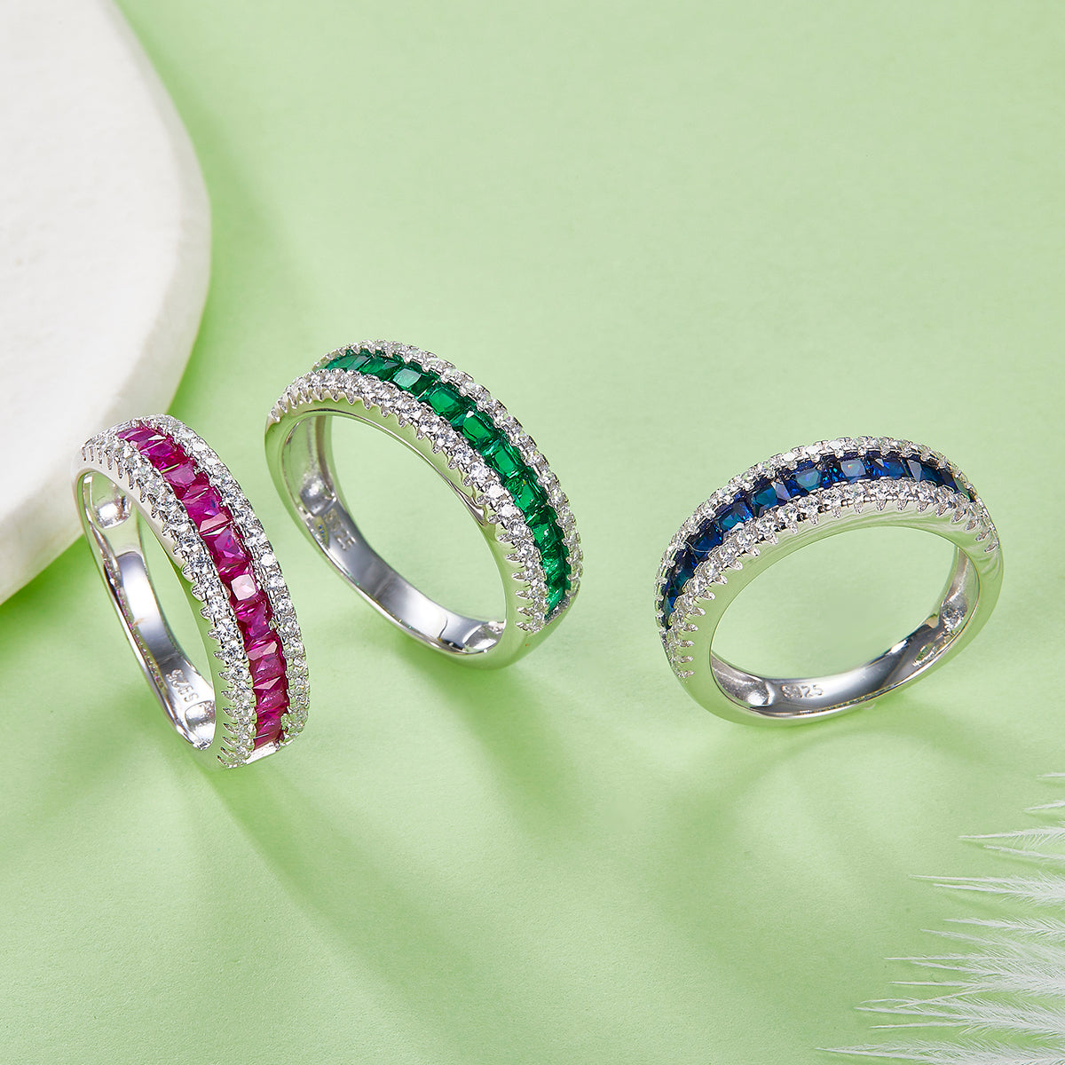 Lab-Grown Colored Gemstone Ring in 18K White Gold Plated Sterling Silver#7