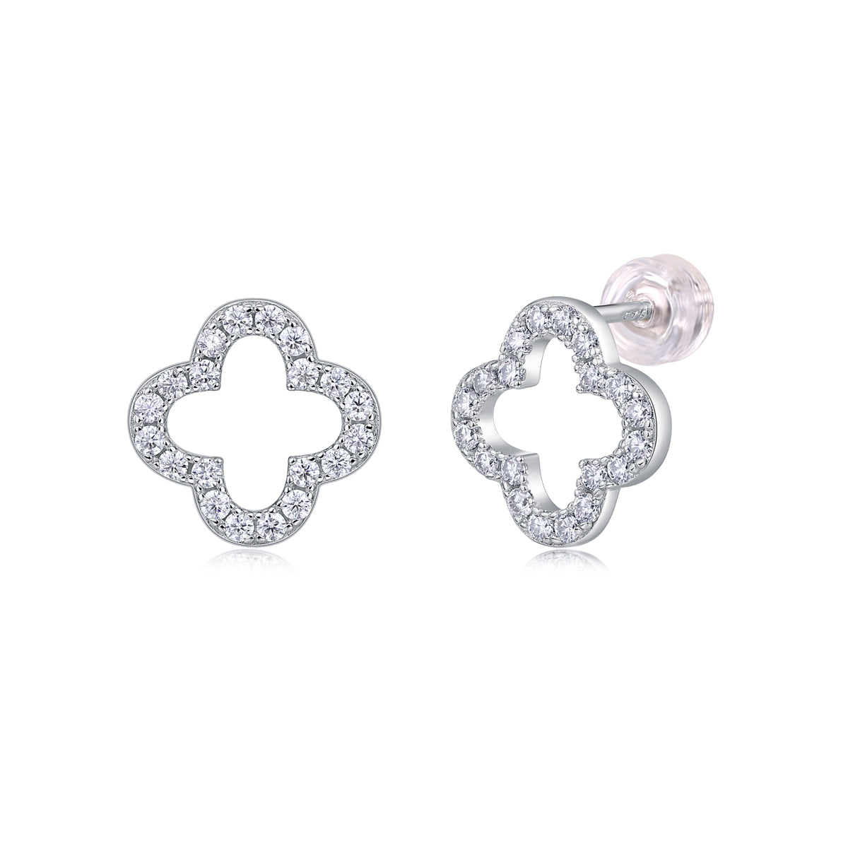 0.6 CT Moissanite Clover Stud Earrings in 18K White Gold Plated Sterling Silver#1