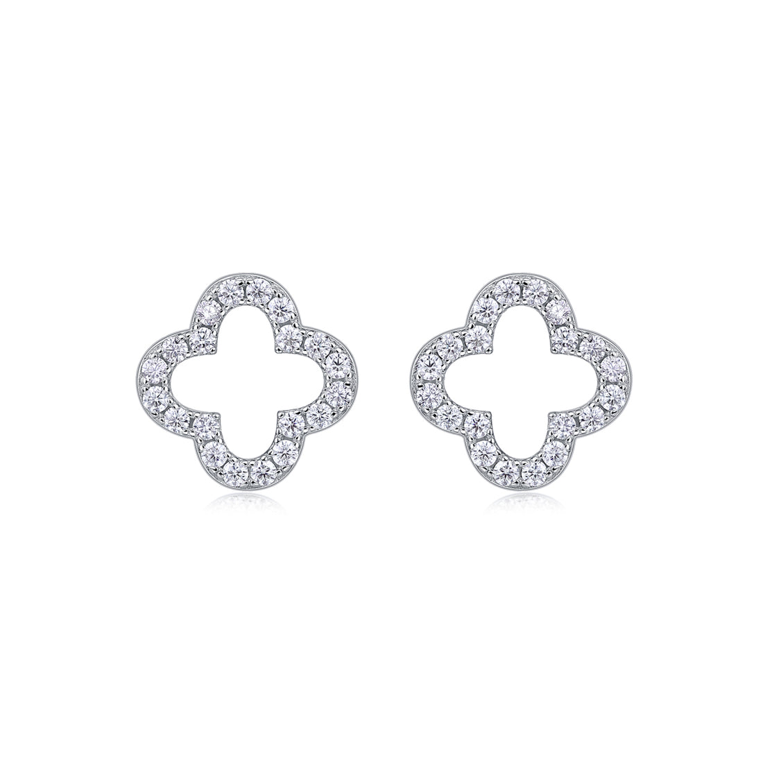 0.6 CT Moissanite Clover Stud Earrings in 18K White Gold Plated Sterling Silver#0