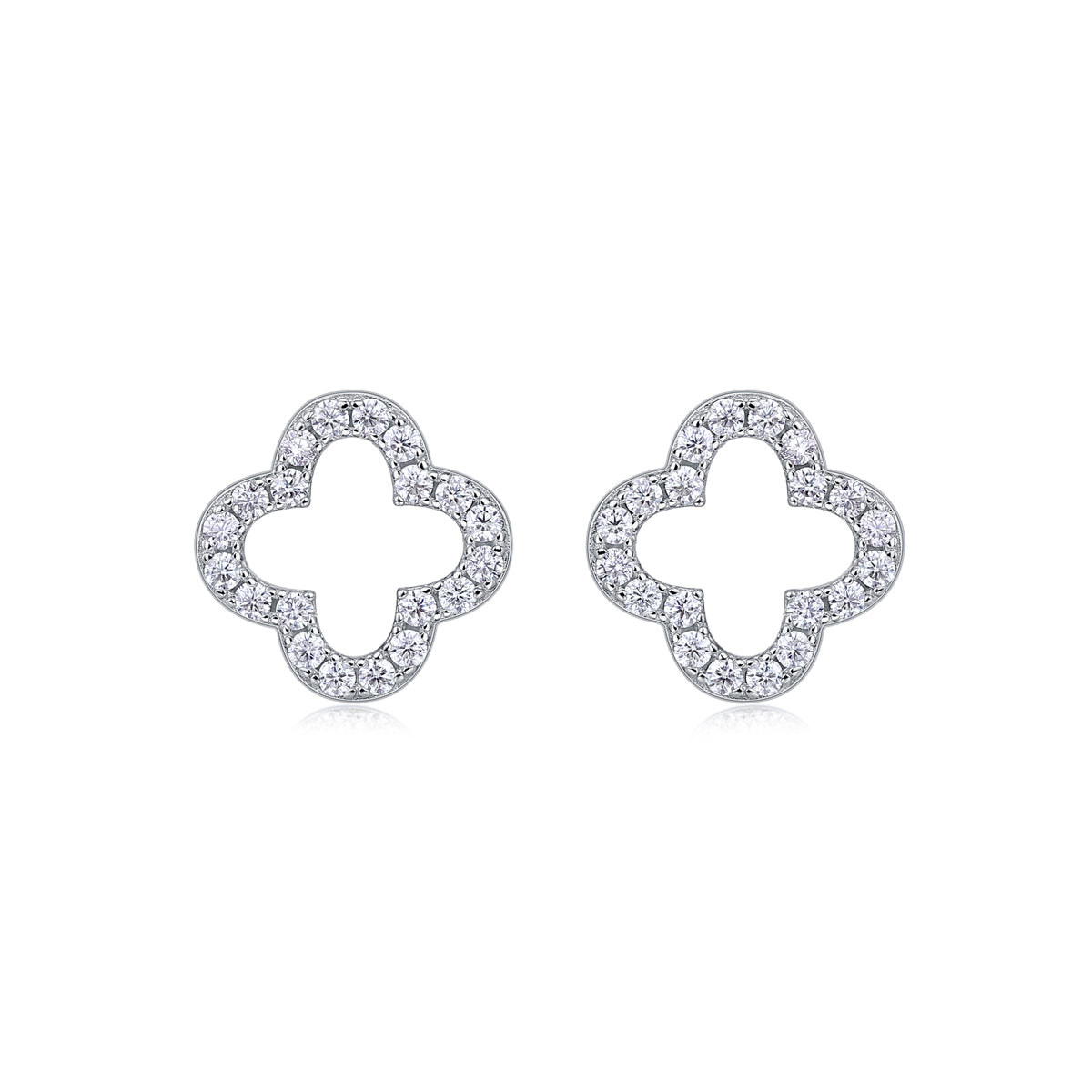 0.6 CT Moissanite Clover Stud Earrings in 18K White Gold Plated Sterling Silver#0