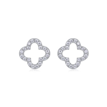 0.6 CT Moissanite Clover Stud Earrings in 18K White Gold Plated Sterling Silver#0
