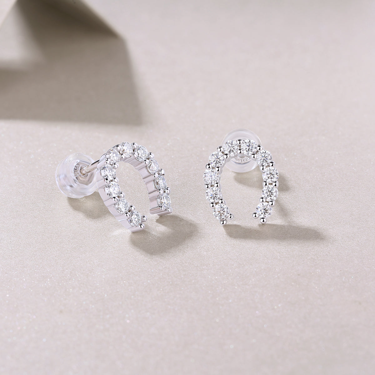 0.6 CT Moissanite Horseshoe Stud Earrings in 18K White Gold Plated Sterling Silver#2