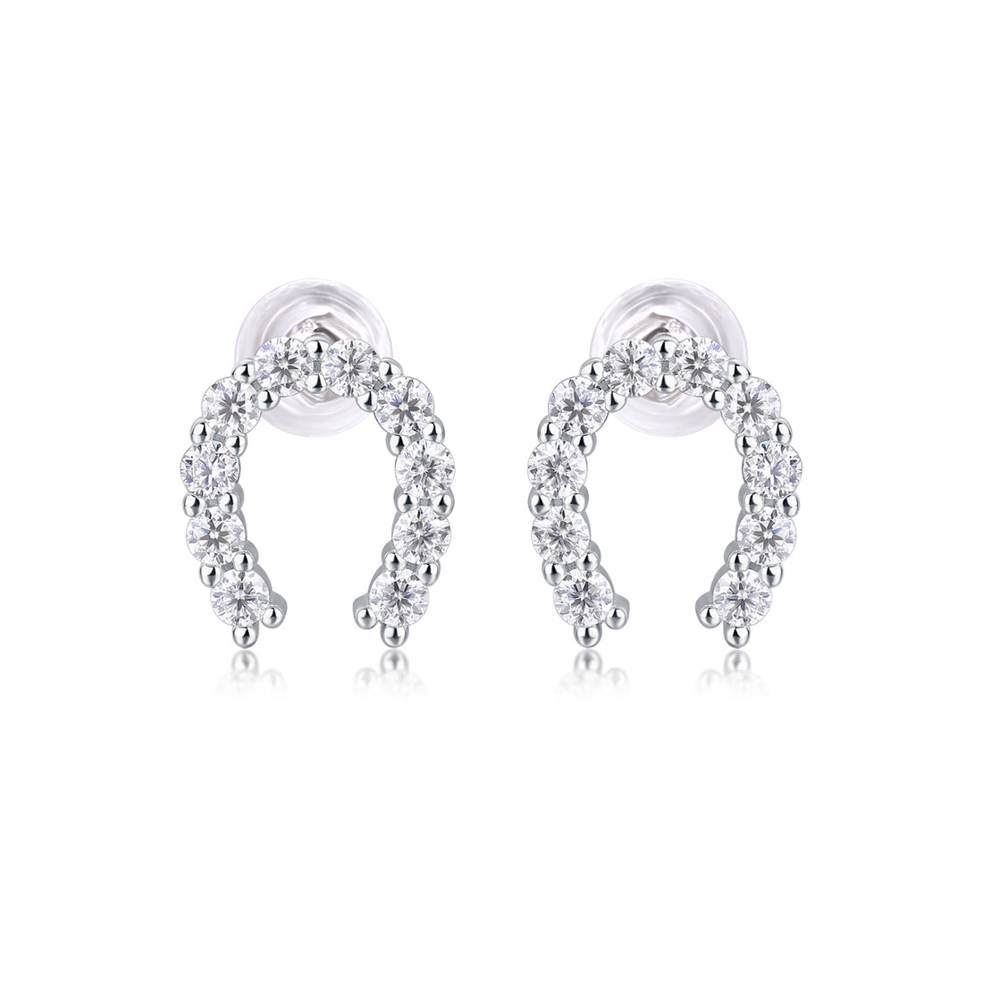 0.6 CT Moissanite Horseshoe Stud Earrings in 18K White Gold Plated Sterling Silver#0