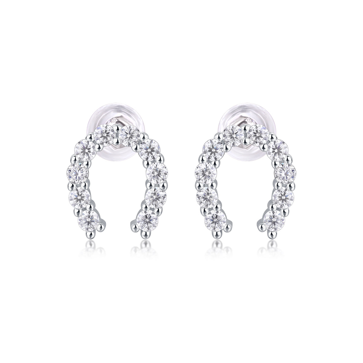 0.6 CT Moissanite Horseshoe Stud Earrings in 18K White Gold Plated Sterling Silver#0
